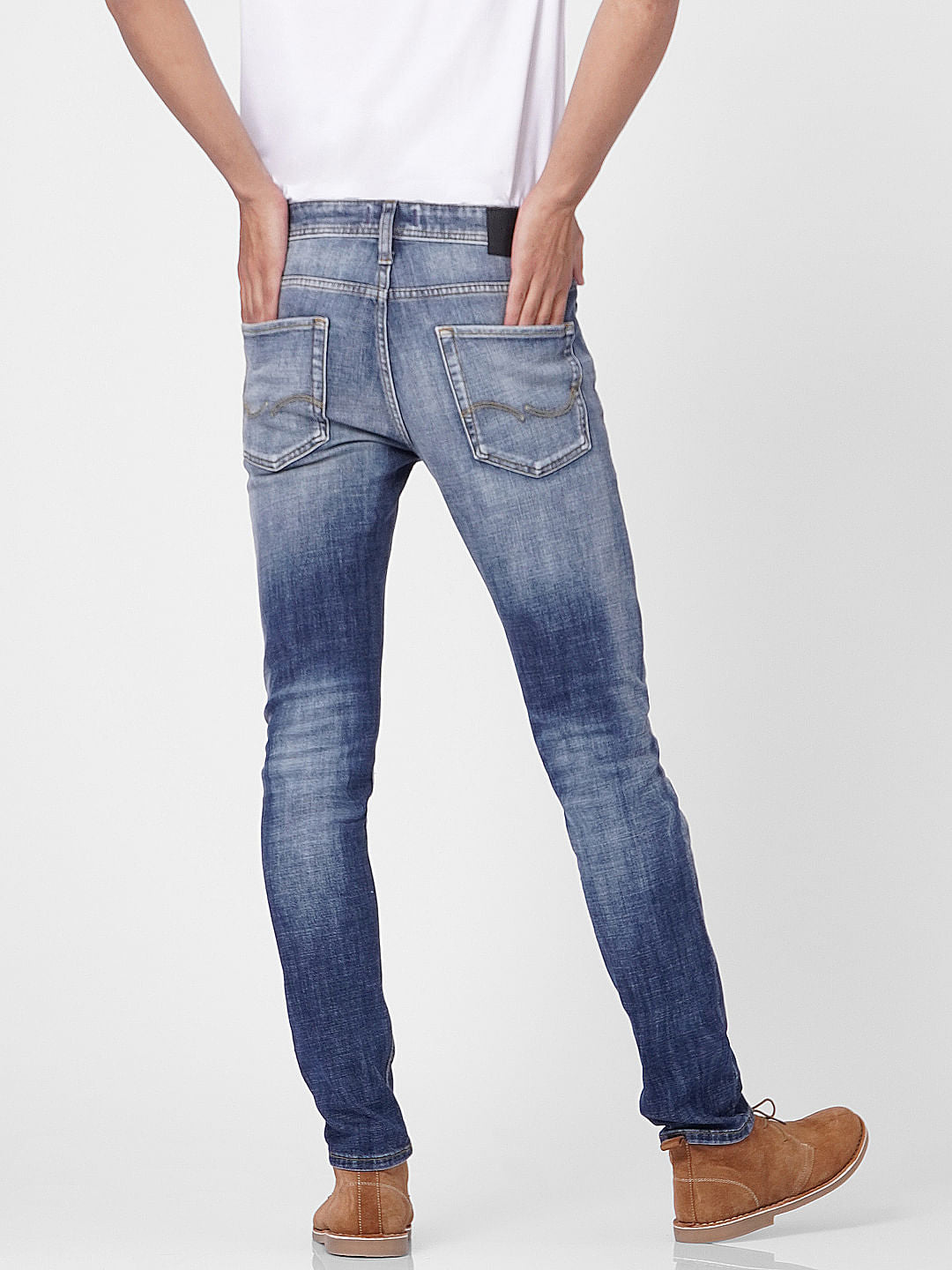 Blue Low Rise Glenn Slim Torn Jeans