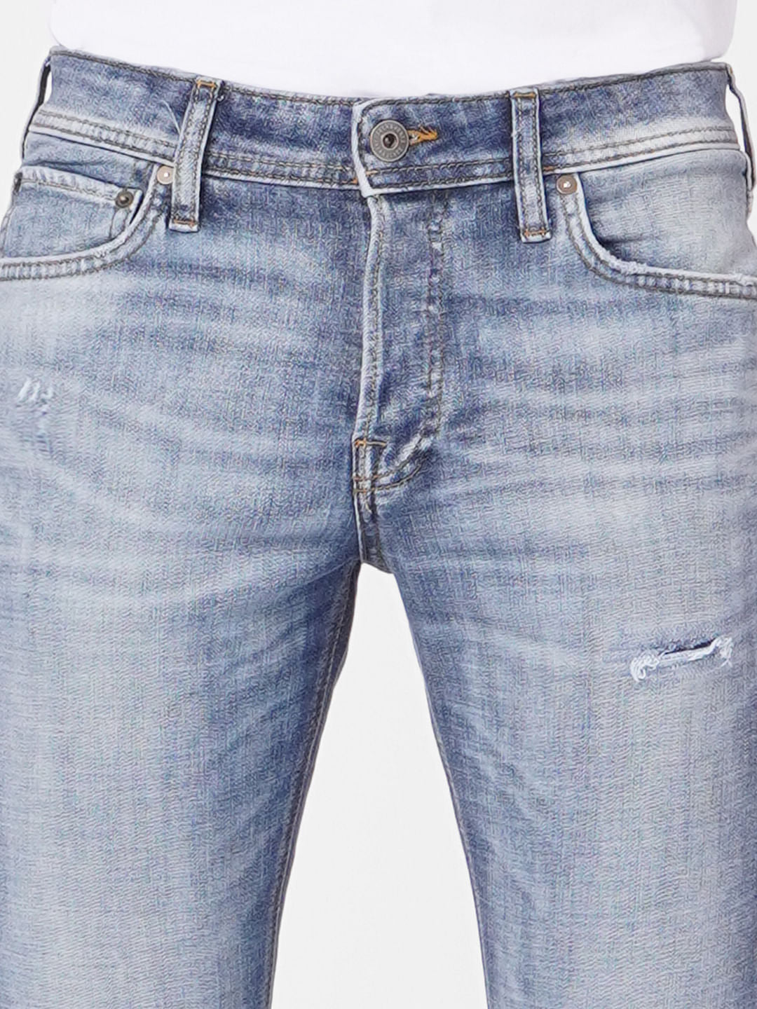 Blue Low Rise Glenn Slim Torn Jeans