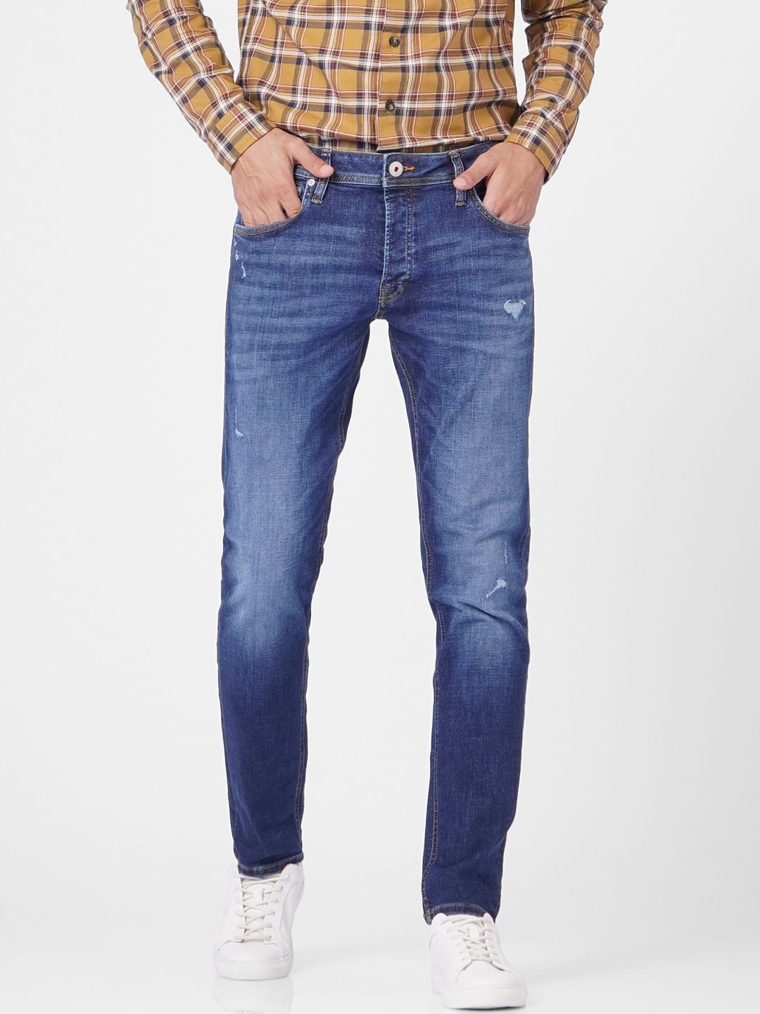 Blue Low Rise Glenn Torn Slim Jeans