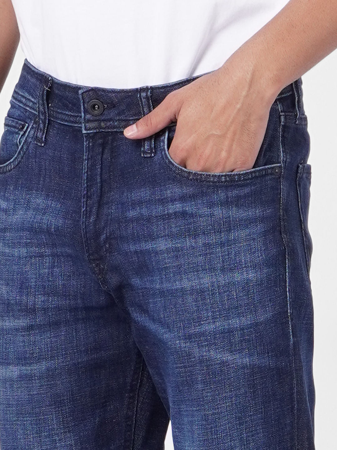 Blue Mid Rise Clark Regular Fit Jeans