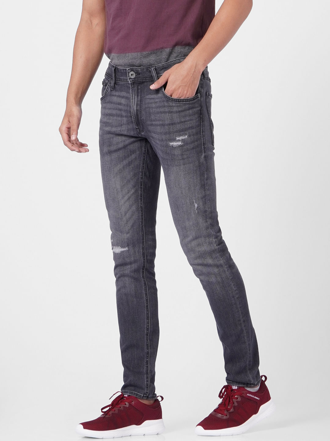 Black Low Rise Liam Torn Skinny Jeans