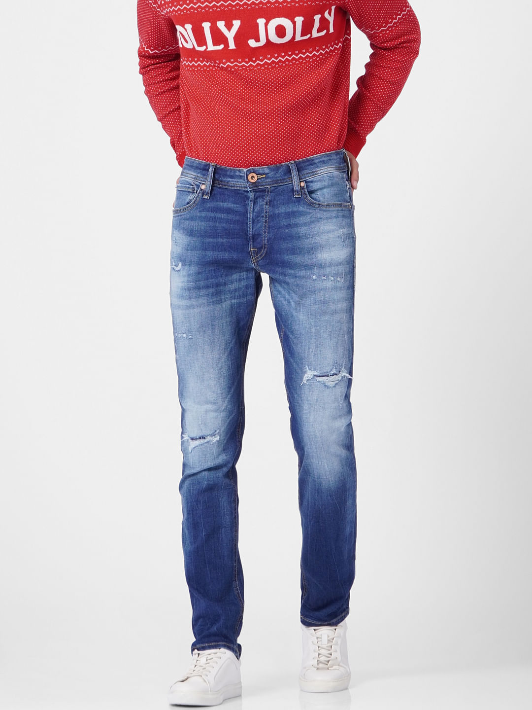 Blue Low Rise Glenn Torn Slim Jeans