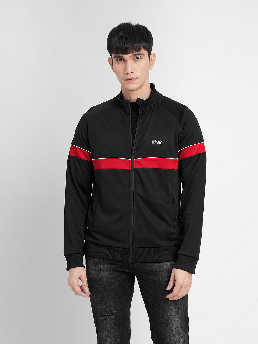 White Logo Print Zip-Up Jacket