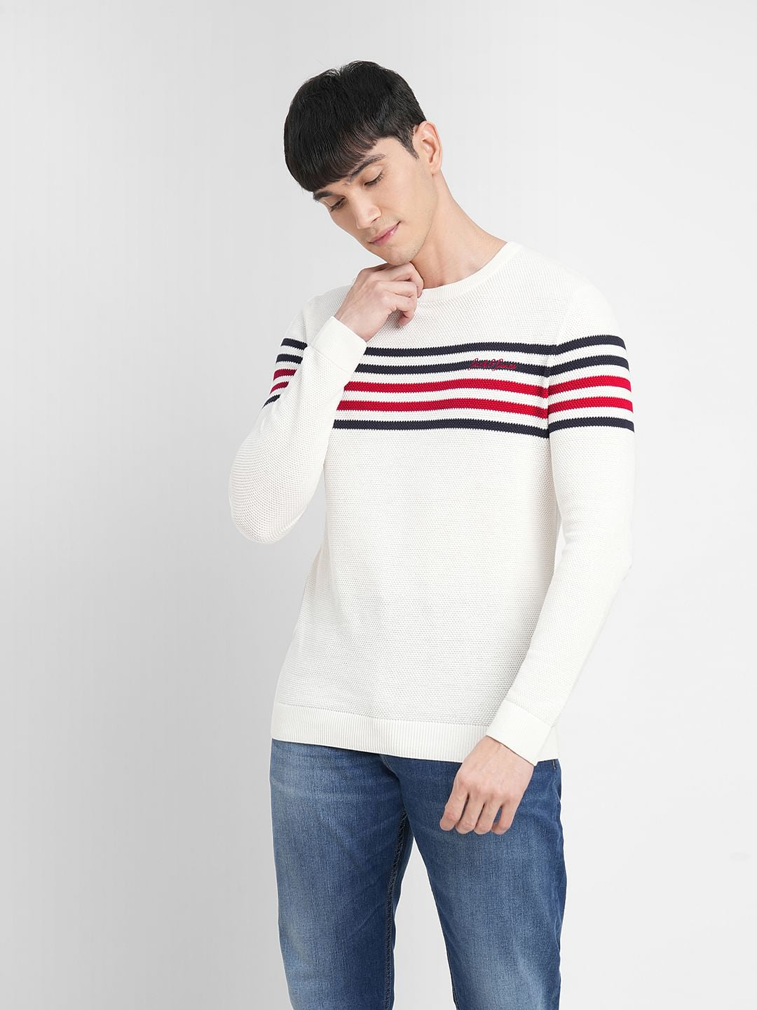White Striped Print Pullover
