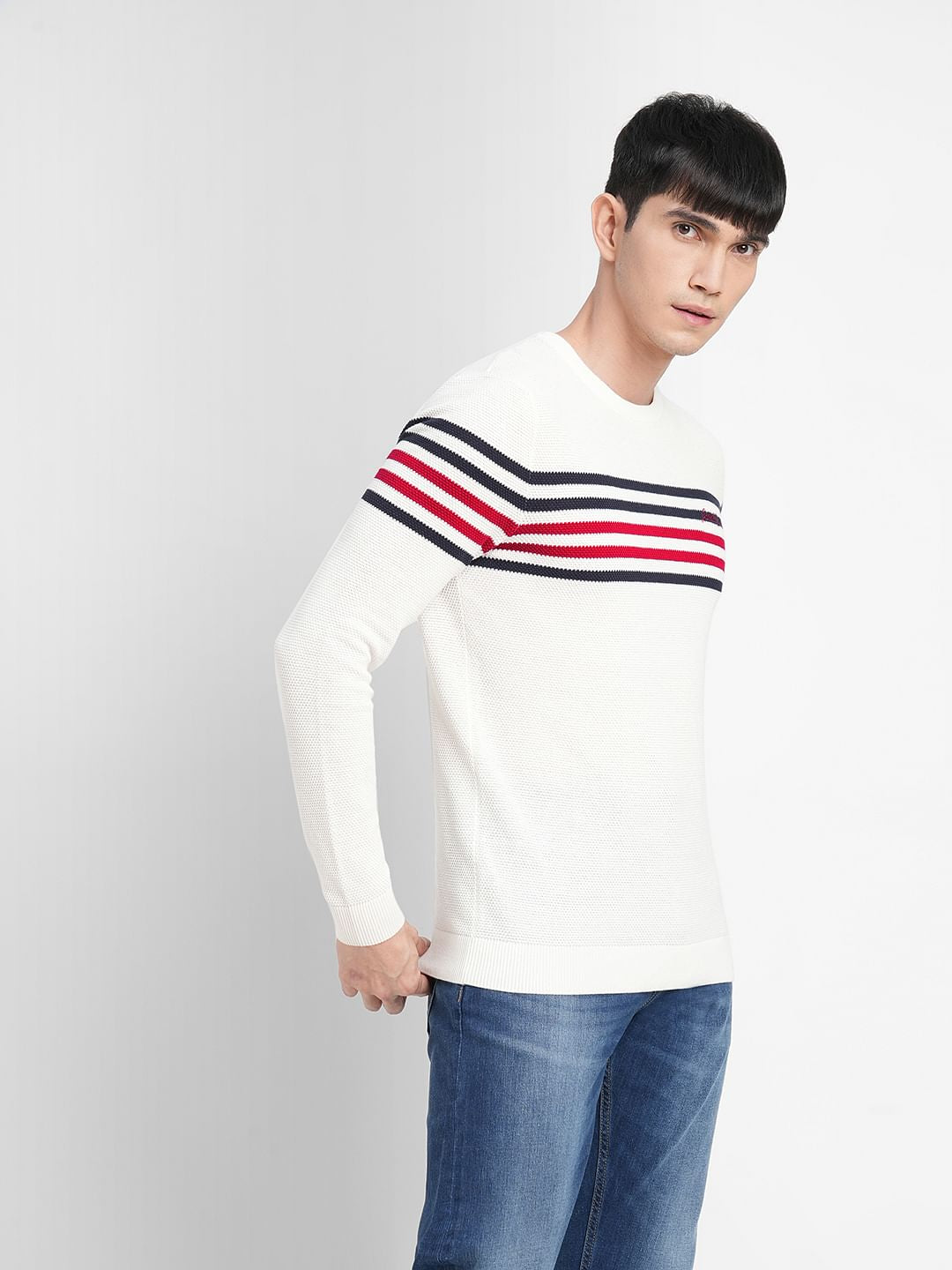 White Striped Print Pullover
