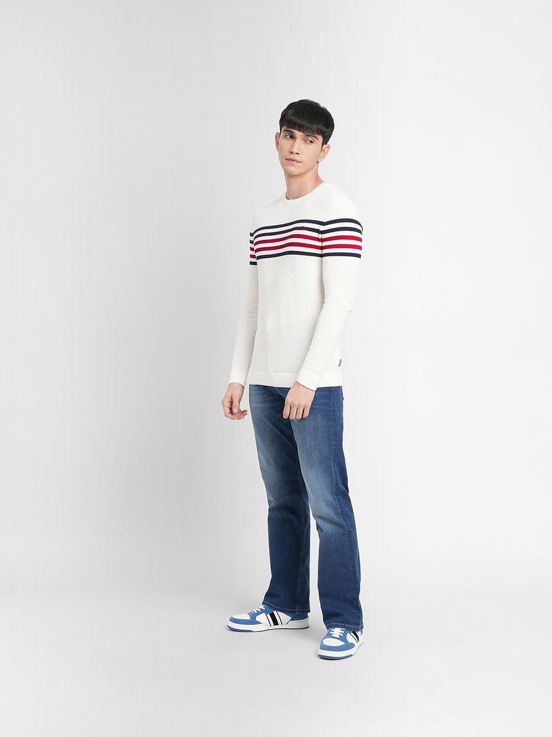 White Striped Print Pullover