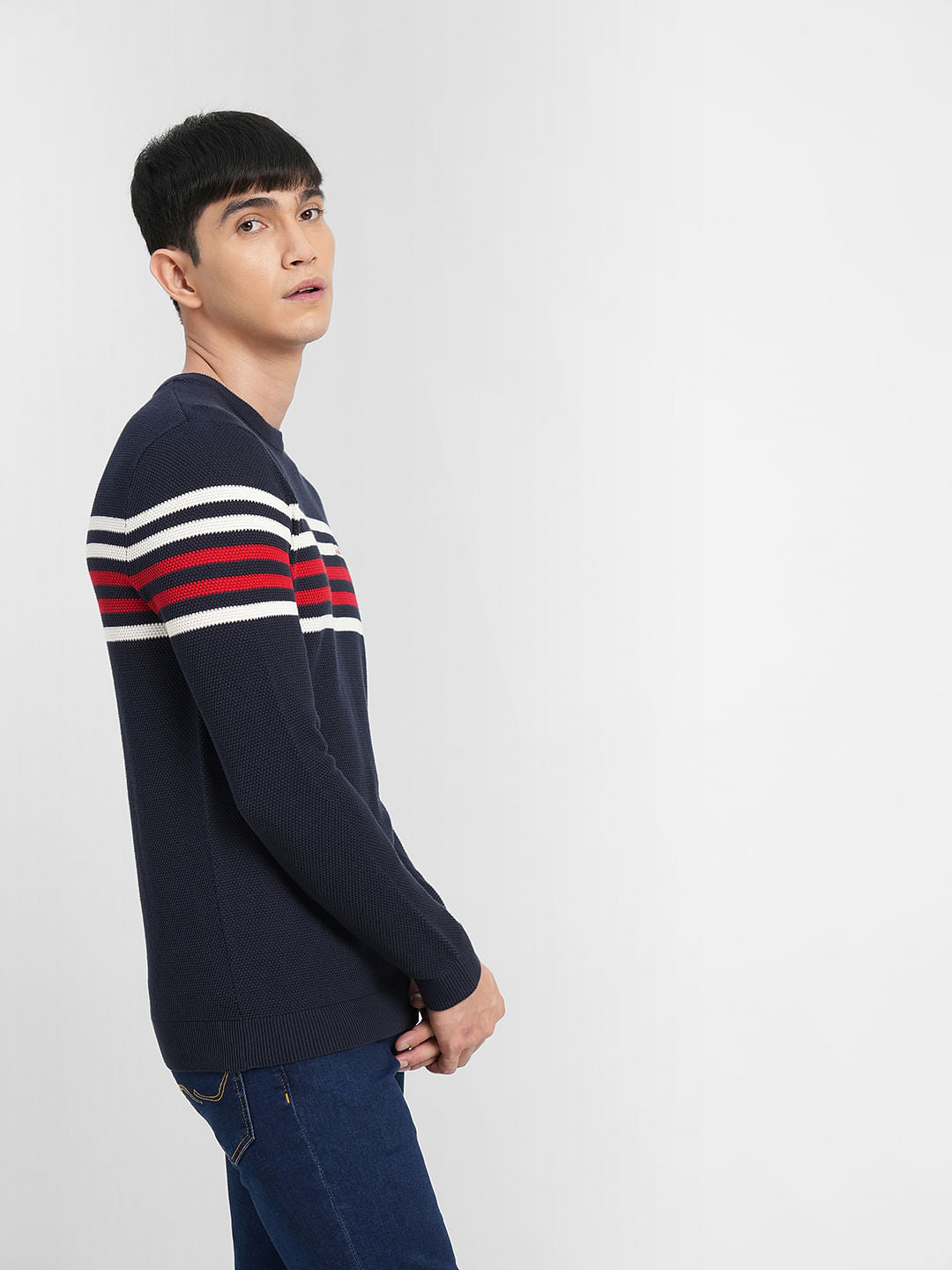 Navy Blue Printed Pullover
