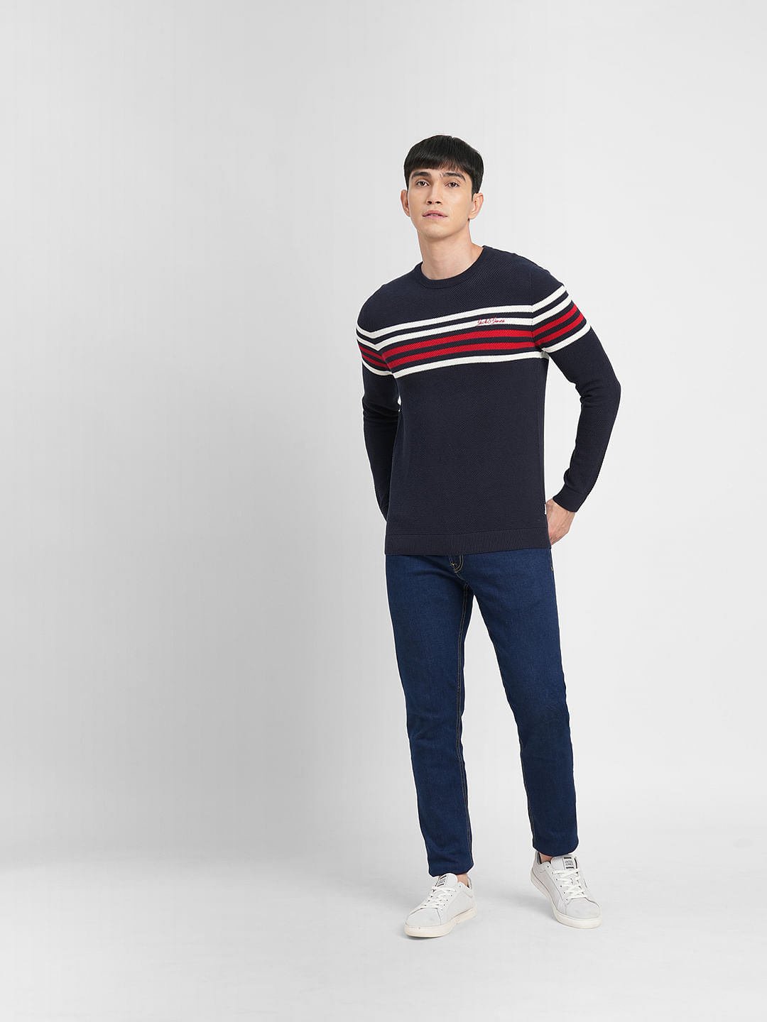 Navy Blue Printed Pullover