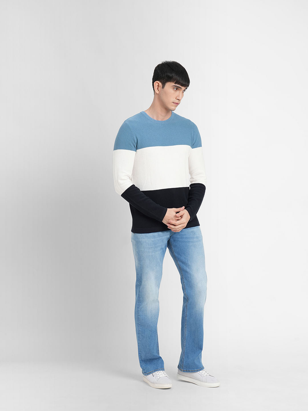 Blue Colourblocked Pullover