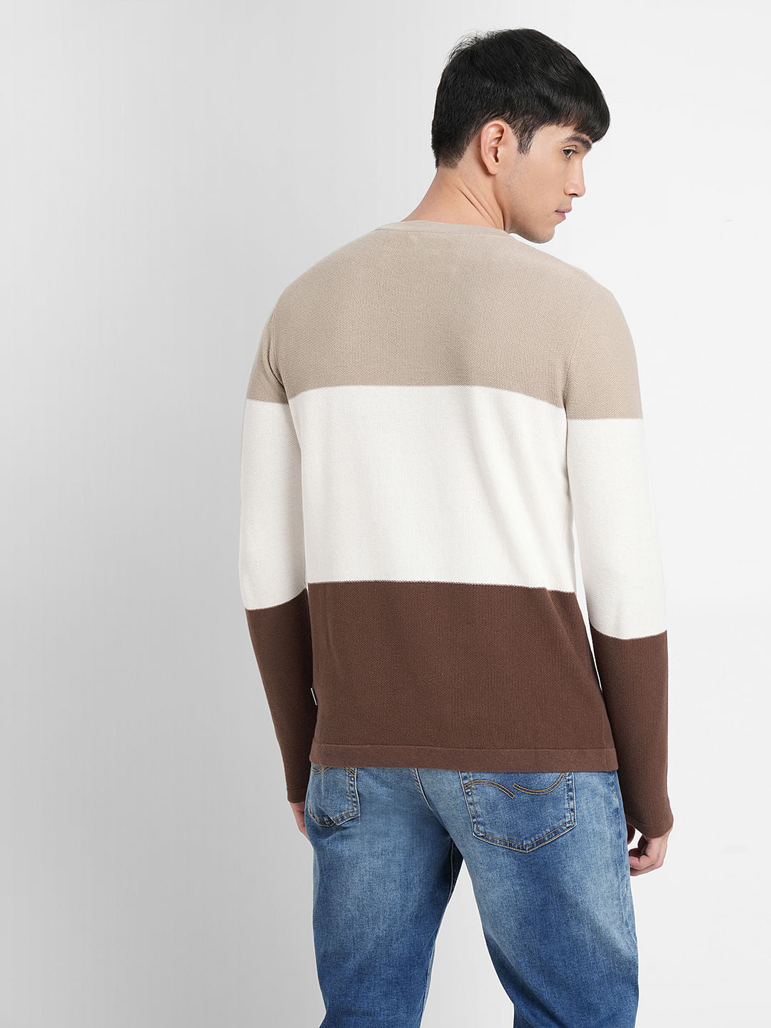 Brown Colourblocked Pullover