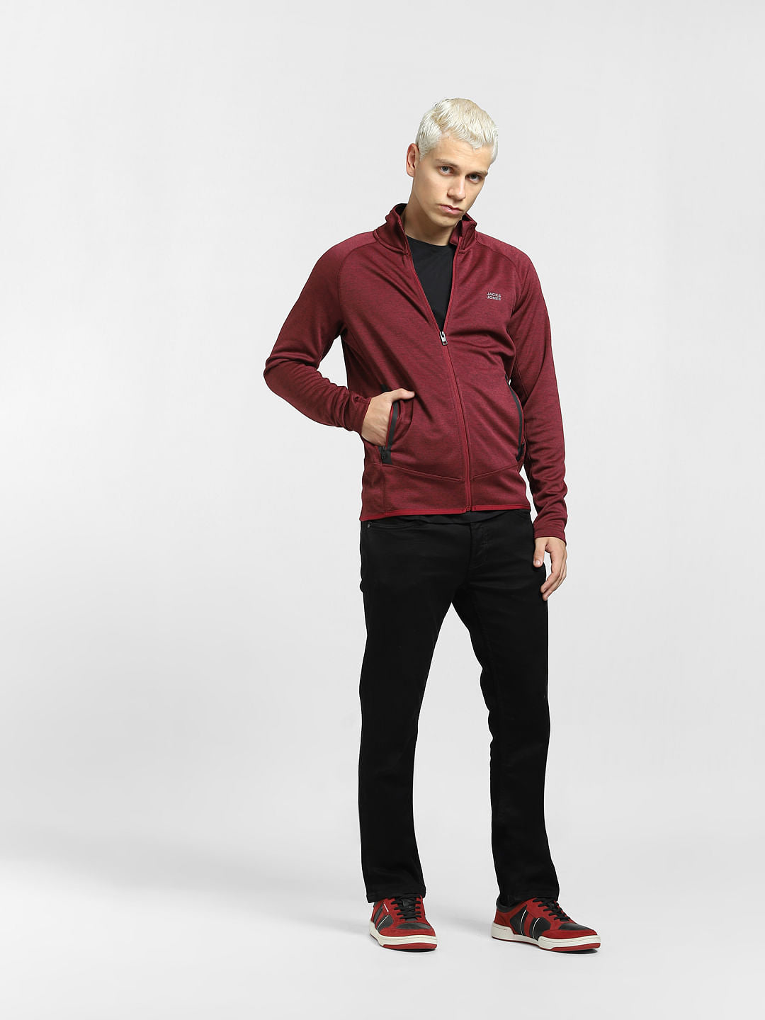 Burgundy High Neck Track Jacket