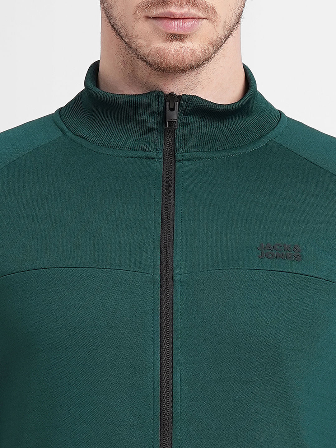 Dark Green Logo Print Zip-Up Jacket