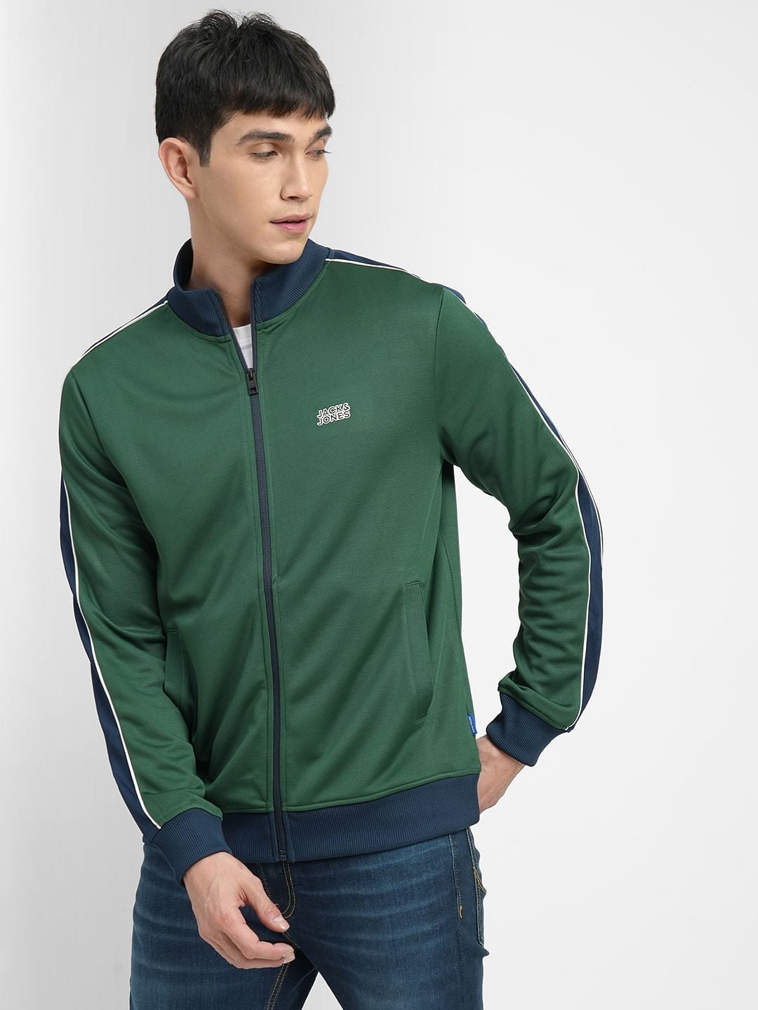 Dark Green Colourblocked Track Jacket