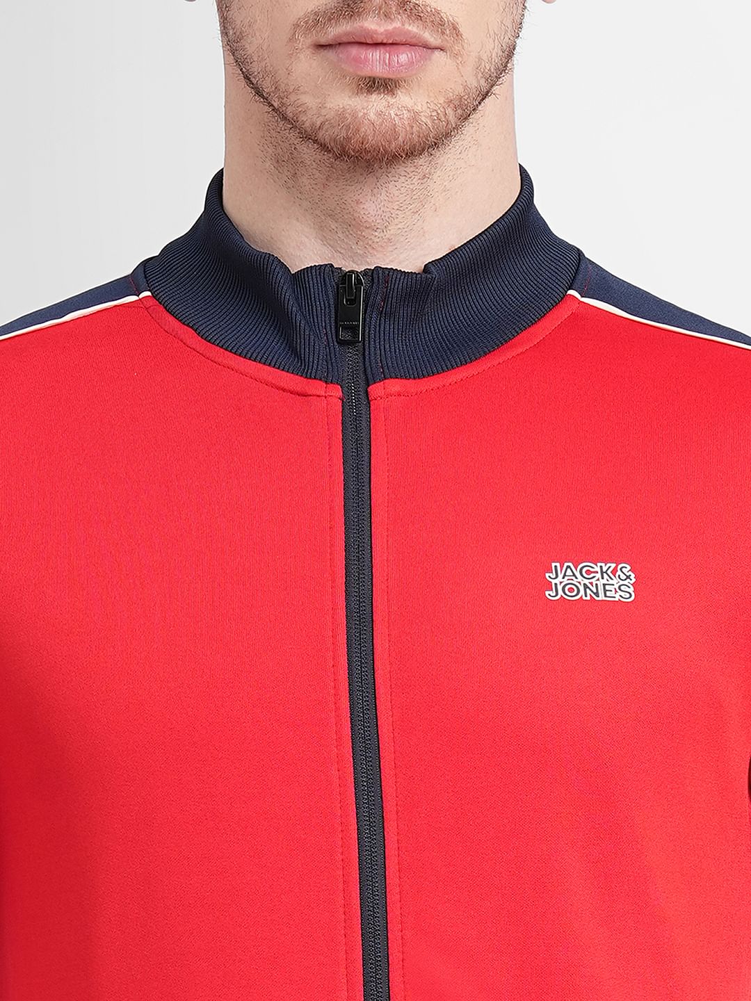 Red Zip-Up Colourblocked Jacket