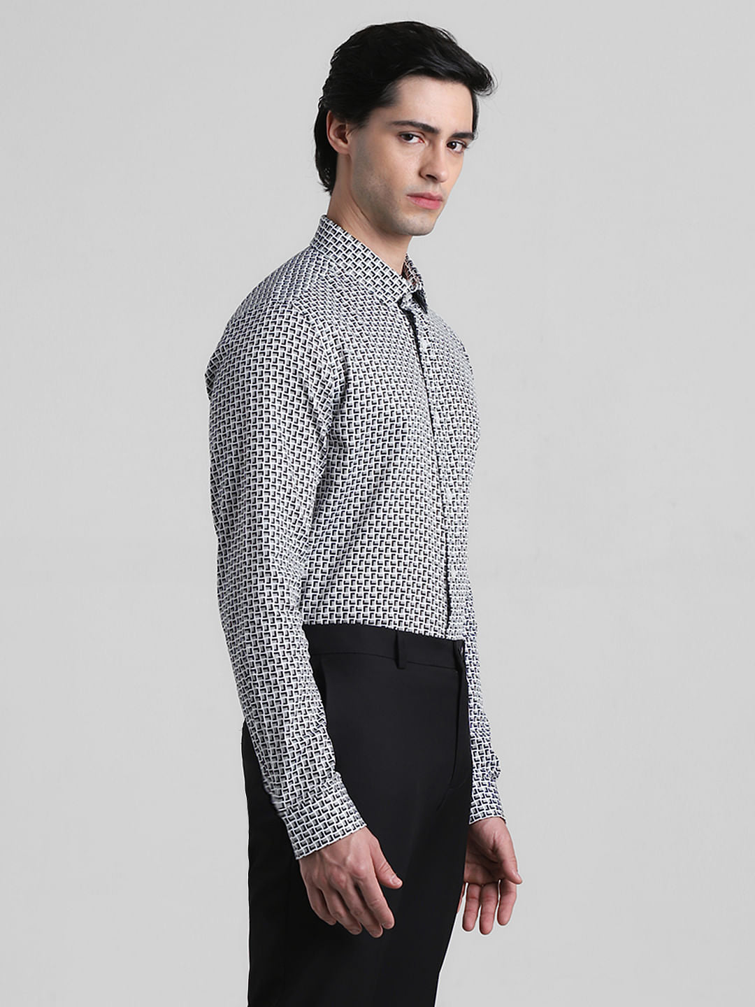White Printed Dobby Full Sleeves Shirt
