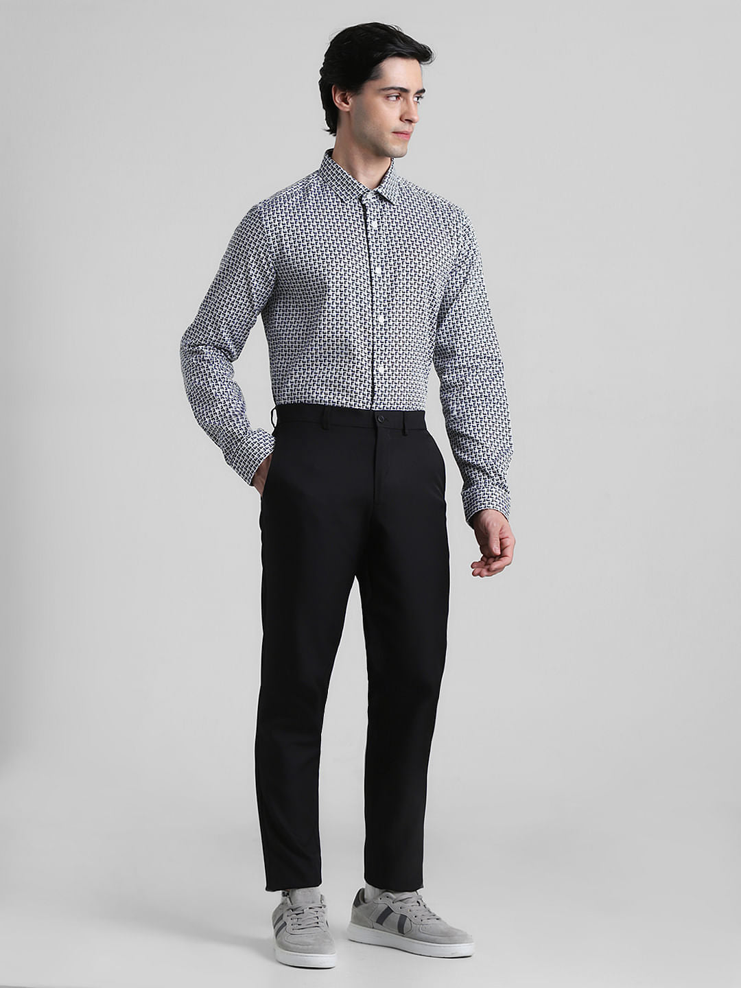 White Printed Dobby Full Sleeves Shirt