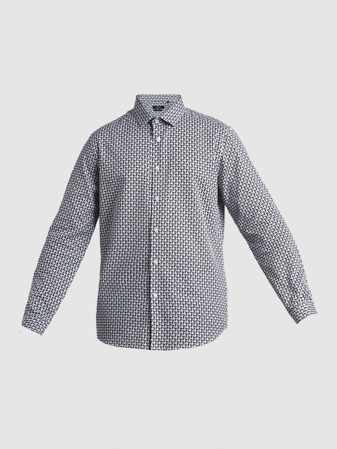 White Printed Dobby Full Sleeves Shirt
