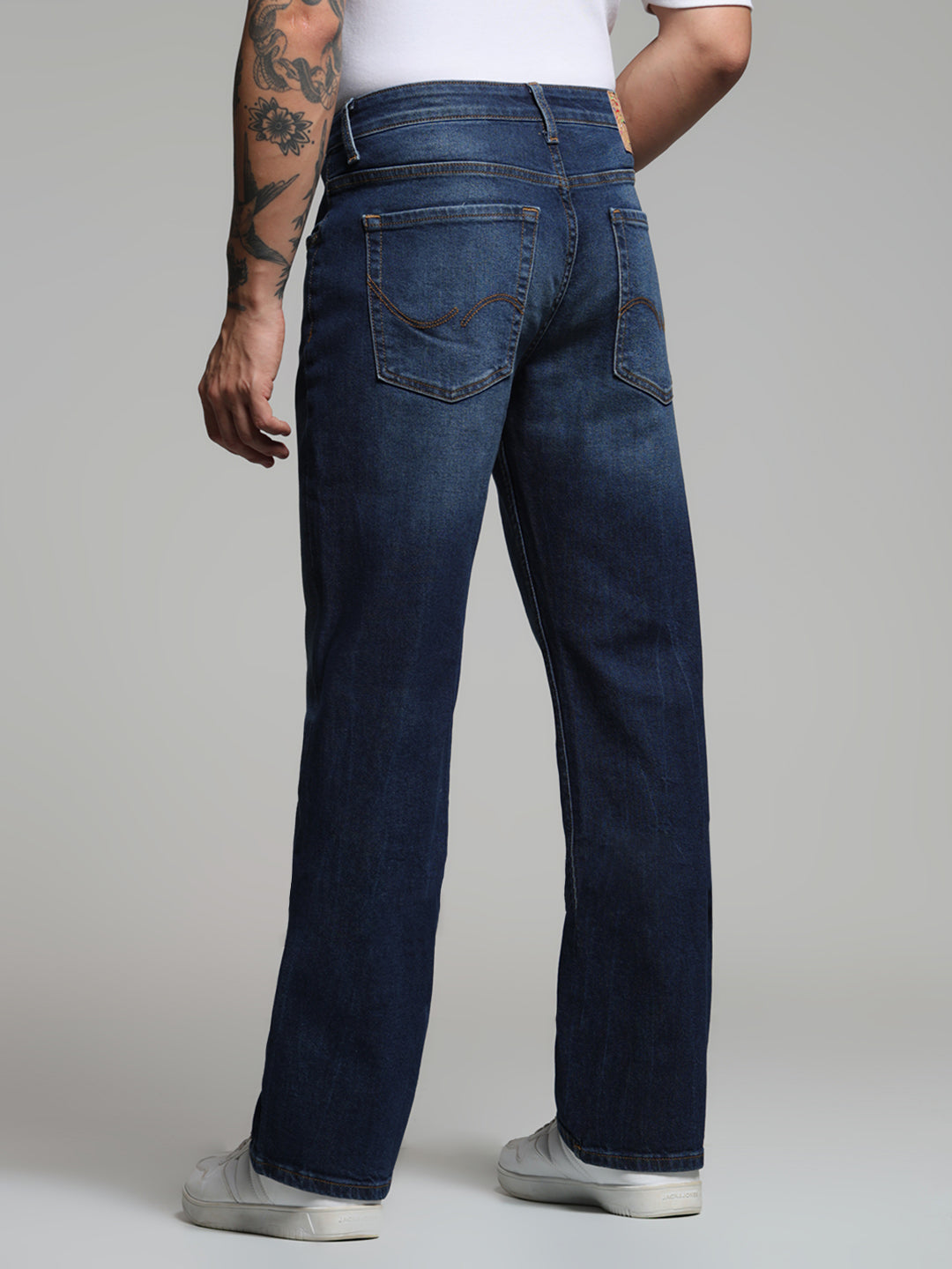 Men's Dark Blue Slim Fit Bootcut Stretch Jeans