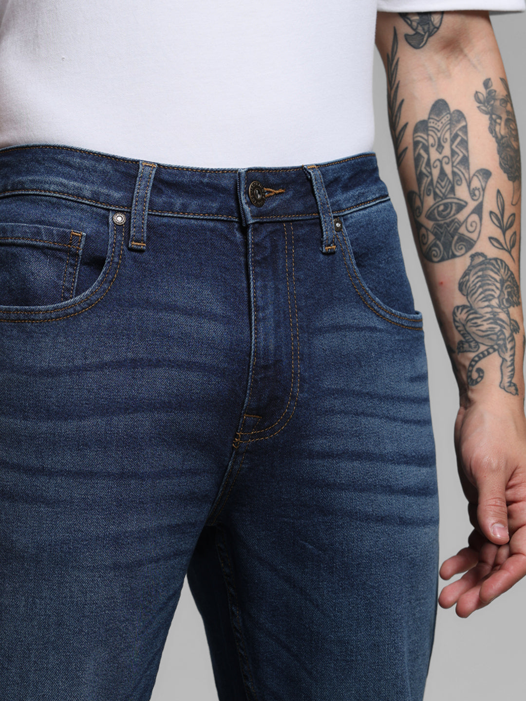 Men's Dark Blue Slim Fit Bootcut Stretch Jeans