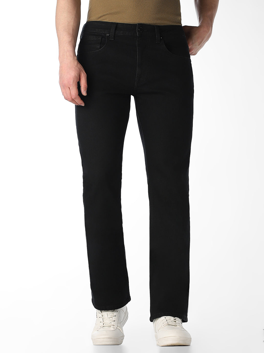 Men's Black Bootcut Stretch Jeans With Zip Fly