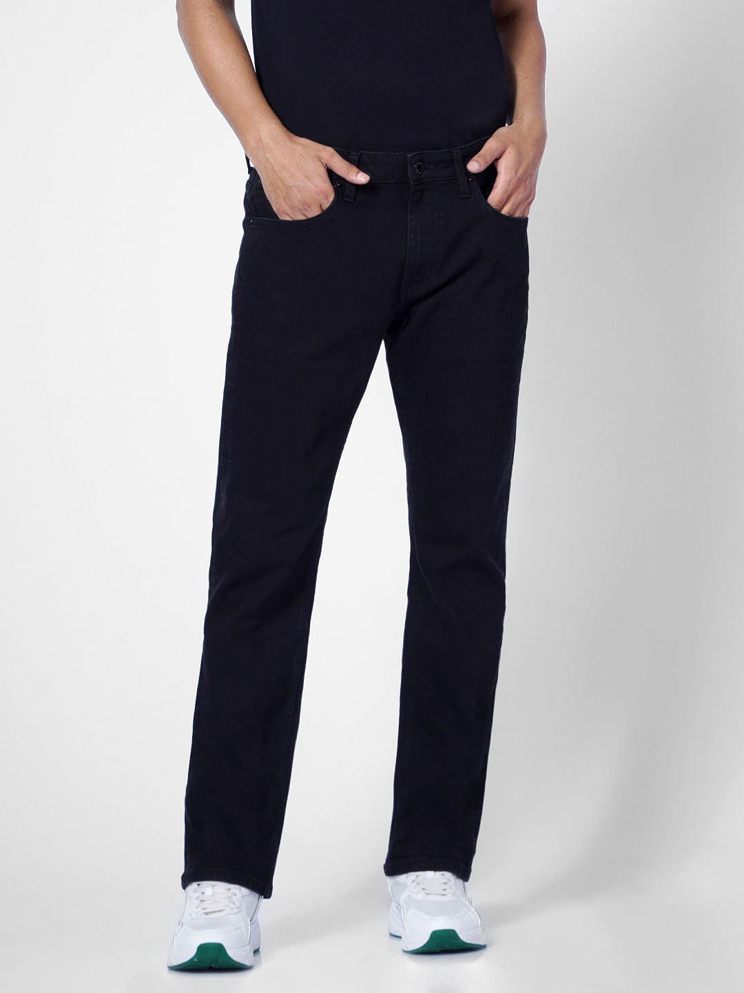 Black Mid Rise Clark Regular Fit Jeans