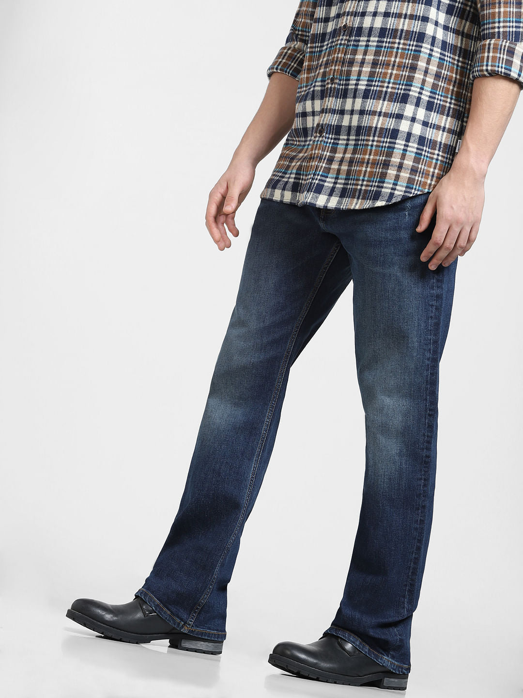 DARK BLUE High RISE REGULAR FIT JEANS