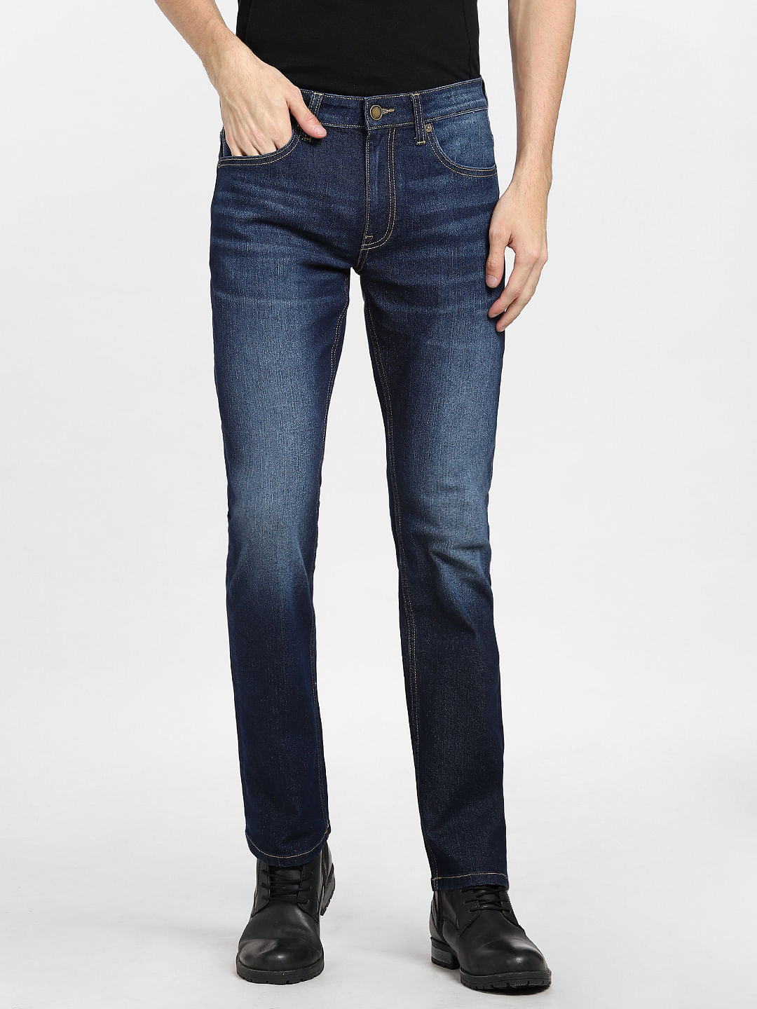 Dark Blue Mid Rise Clark Regular Jeans