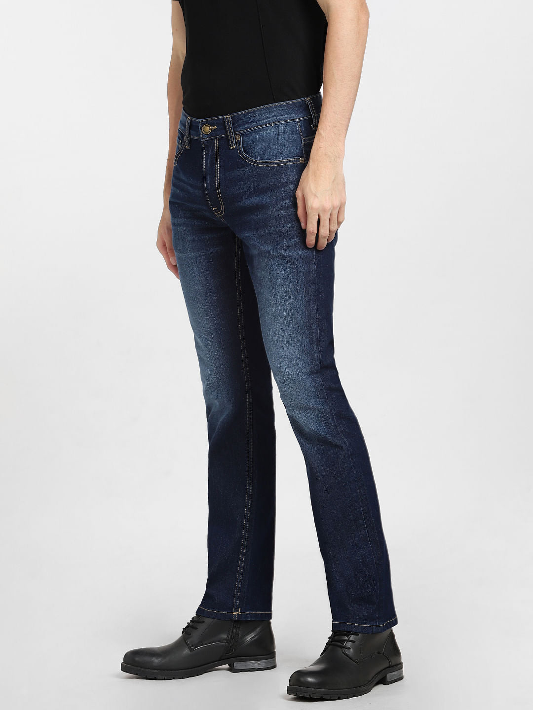 Dark Blue Mid Rise Clark Regular Jeans
