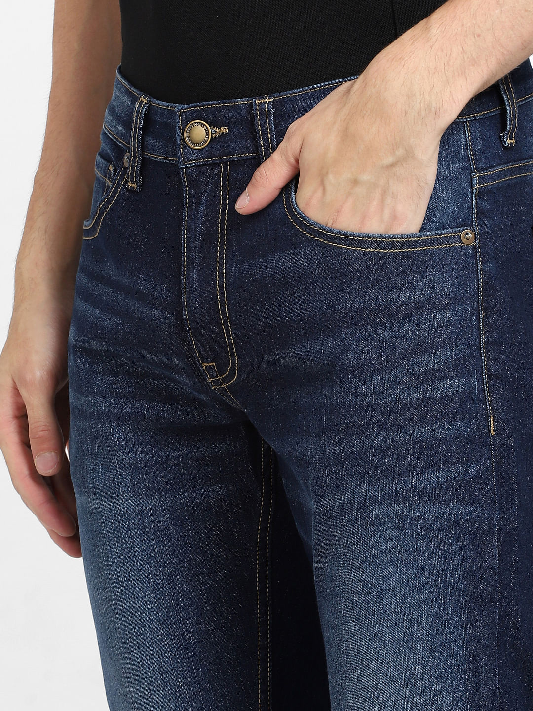 Dark Blue Mid Rise Clark Regular Jeans