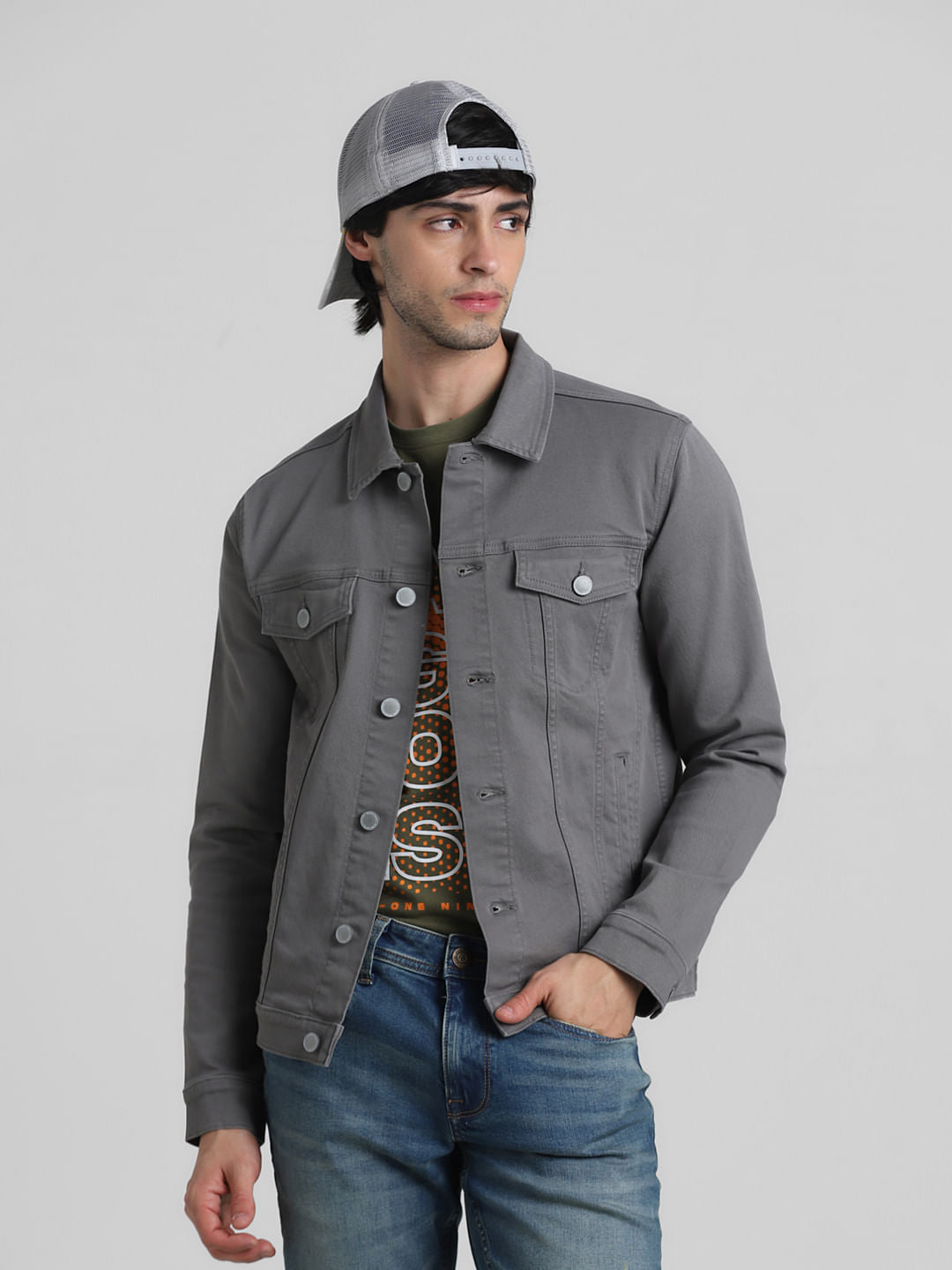 Grey Patch Pocket Denim Jacket