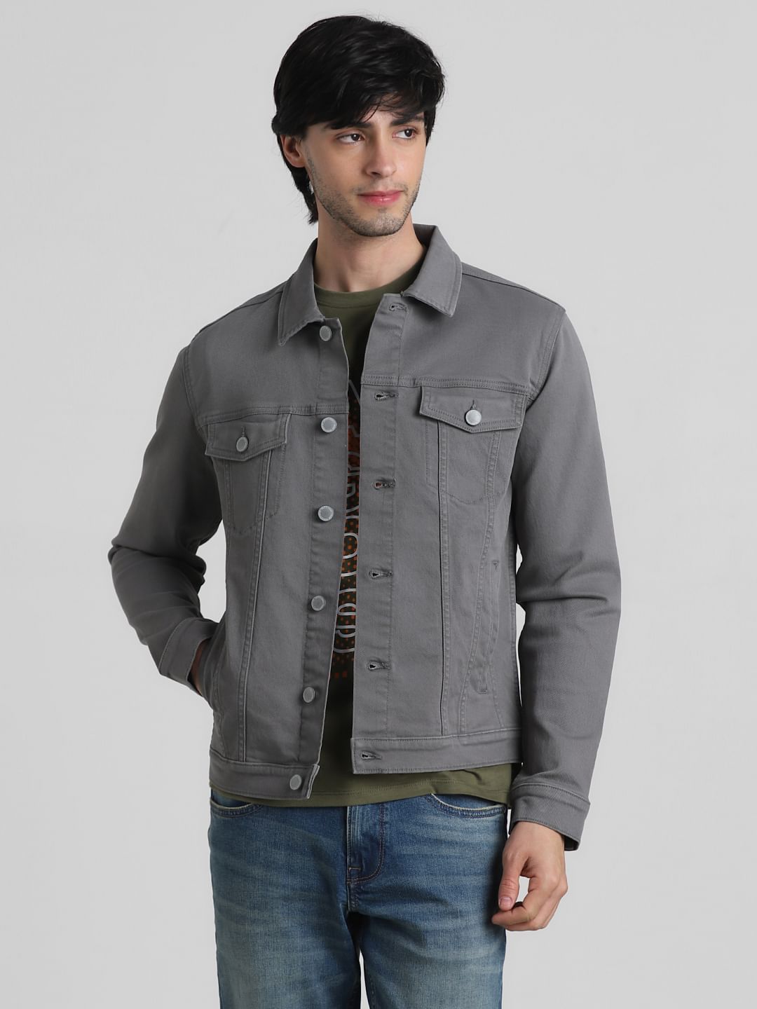 Grey Patch Pocket Denim Jacket