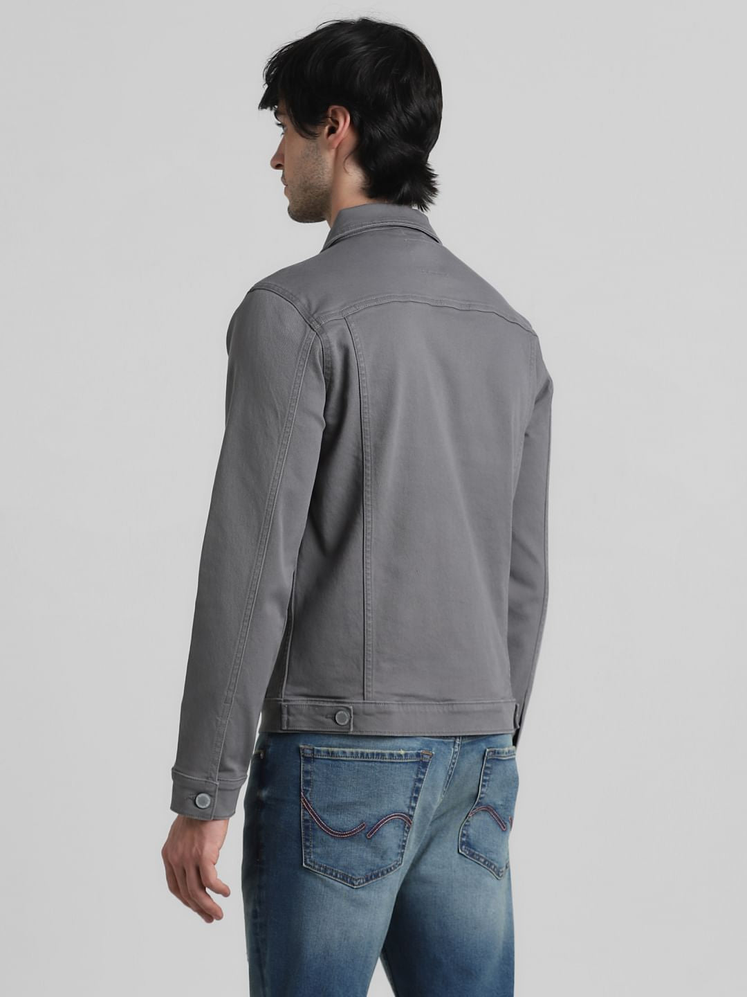 Grey Patch Pocket Denim Jacket