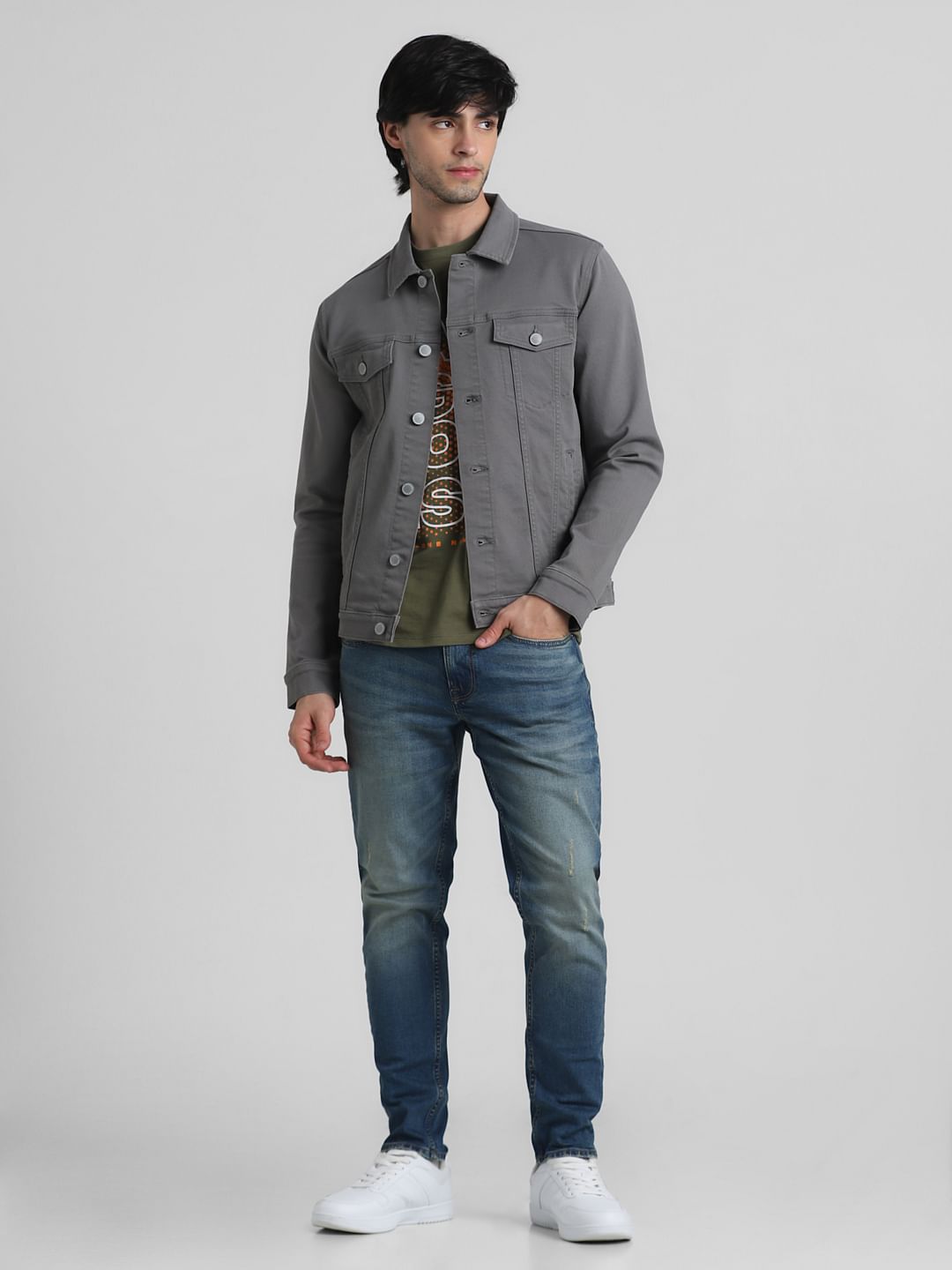 Grey Patch Pocket Denim Jacket
