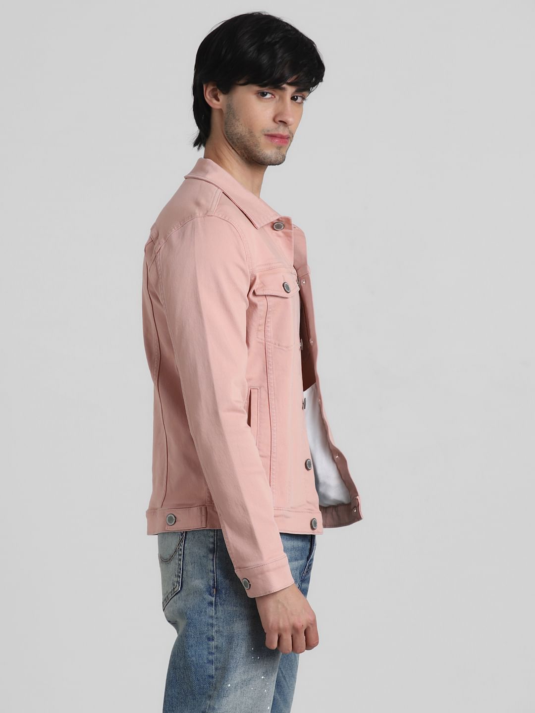 Pink Solid Casual Jacket