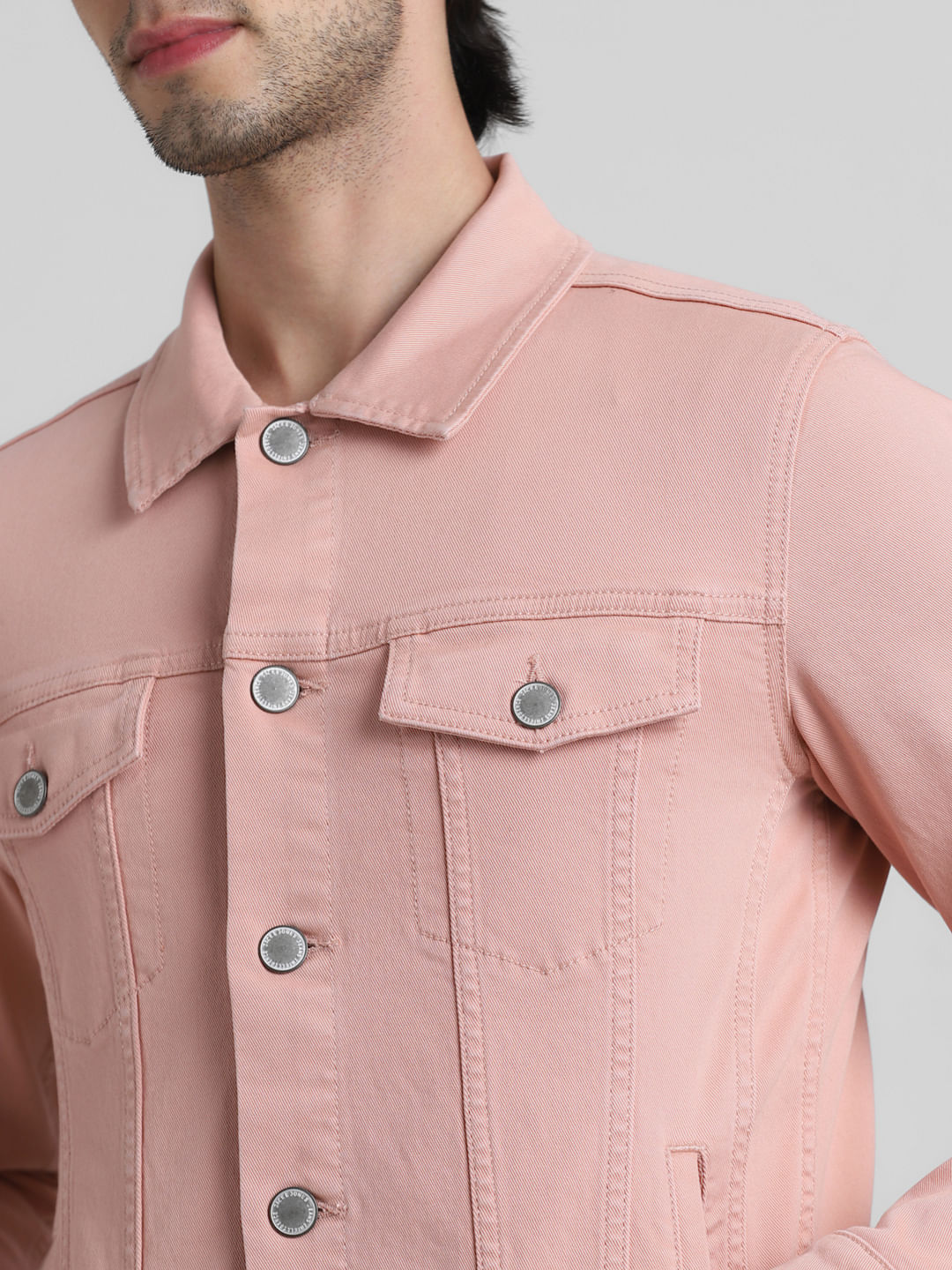 Pink Solid Casual Jacket