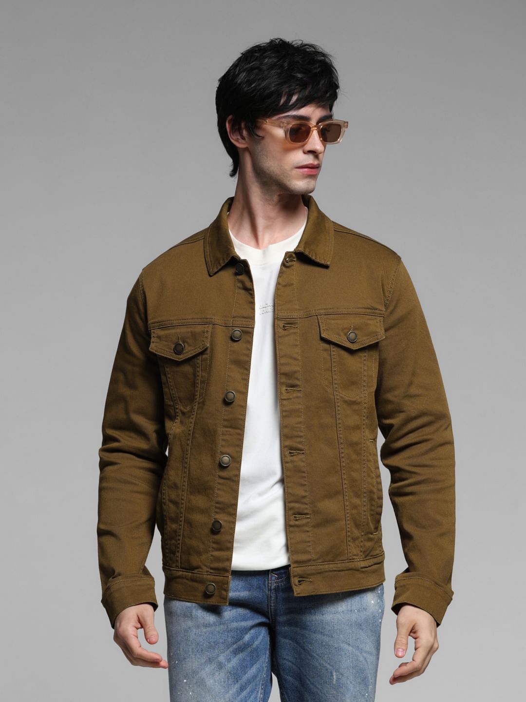 Brown Cotton Denim Jacket - Main Image