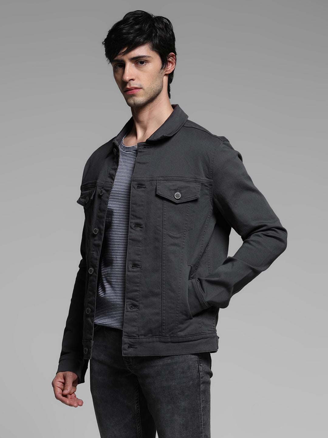 Grey Cotton Denim Jacket