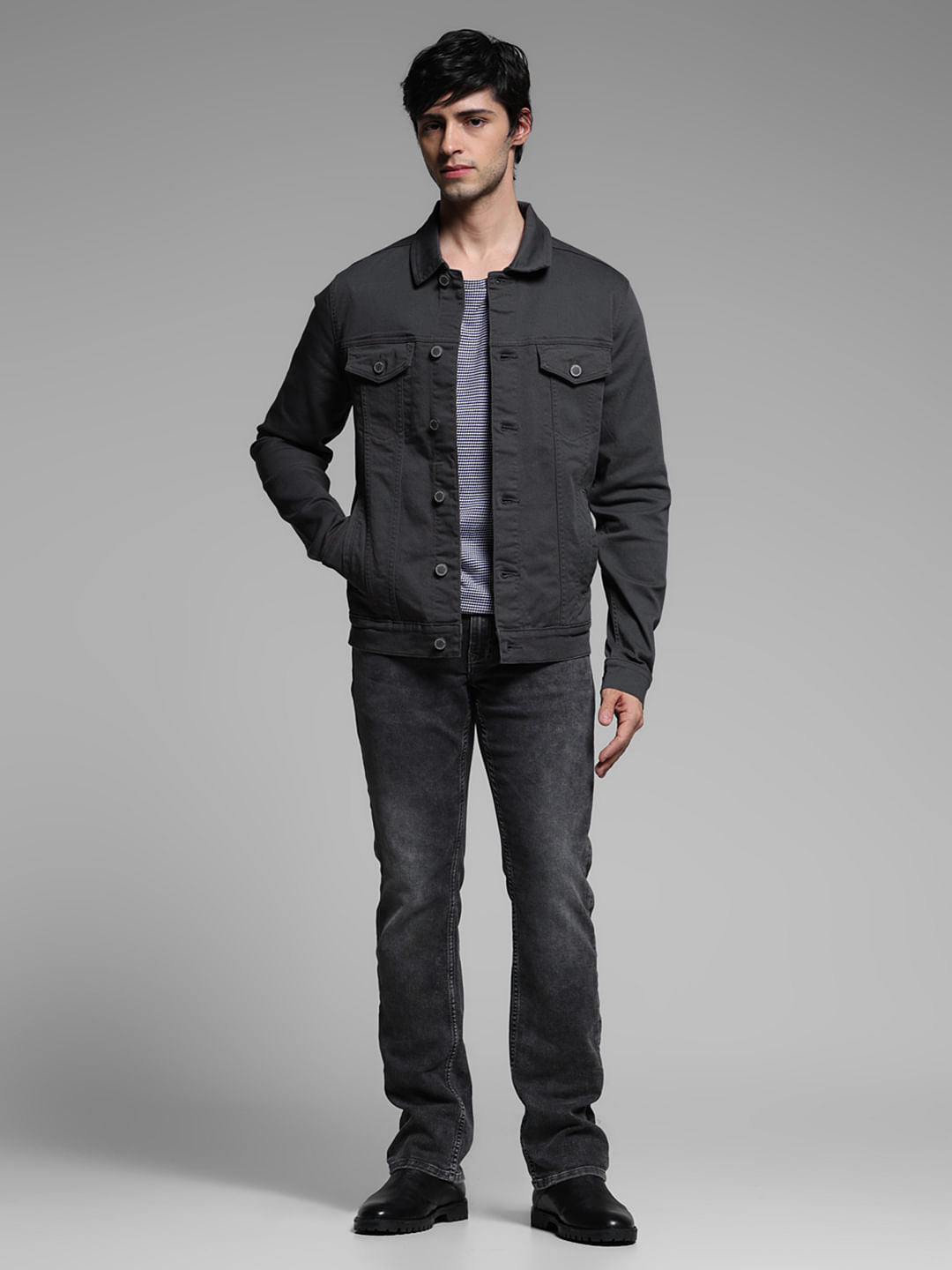 Grey Cotton Denim Jacket