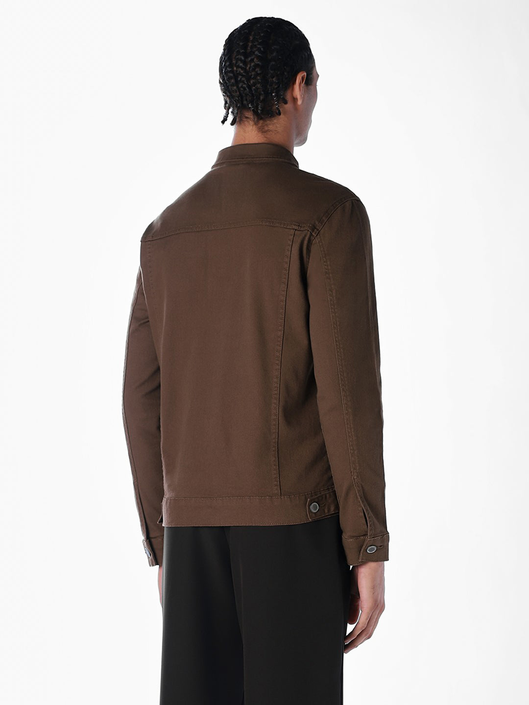 Dark Brown Regular Fit Denim Jacket