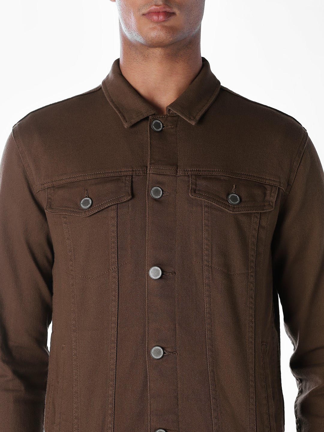 Dark Brown Regular Fit Denim Jacket