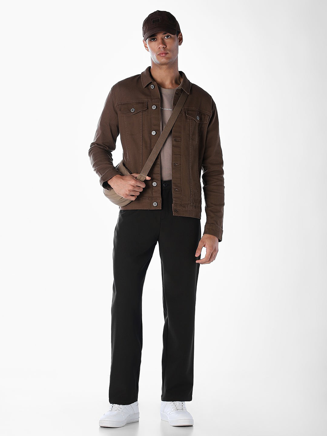 Dark Brown Regular Fit Denim Jacket