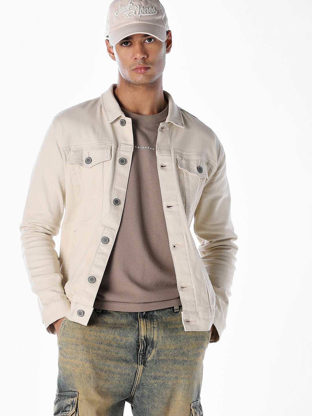 Beige Regular Denim Jacket