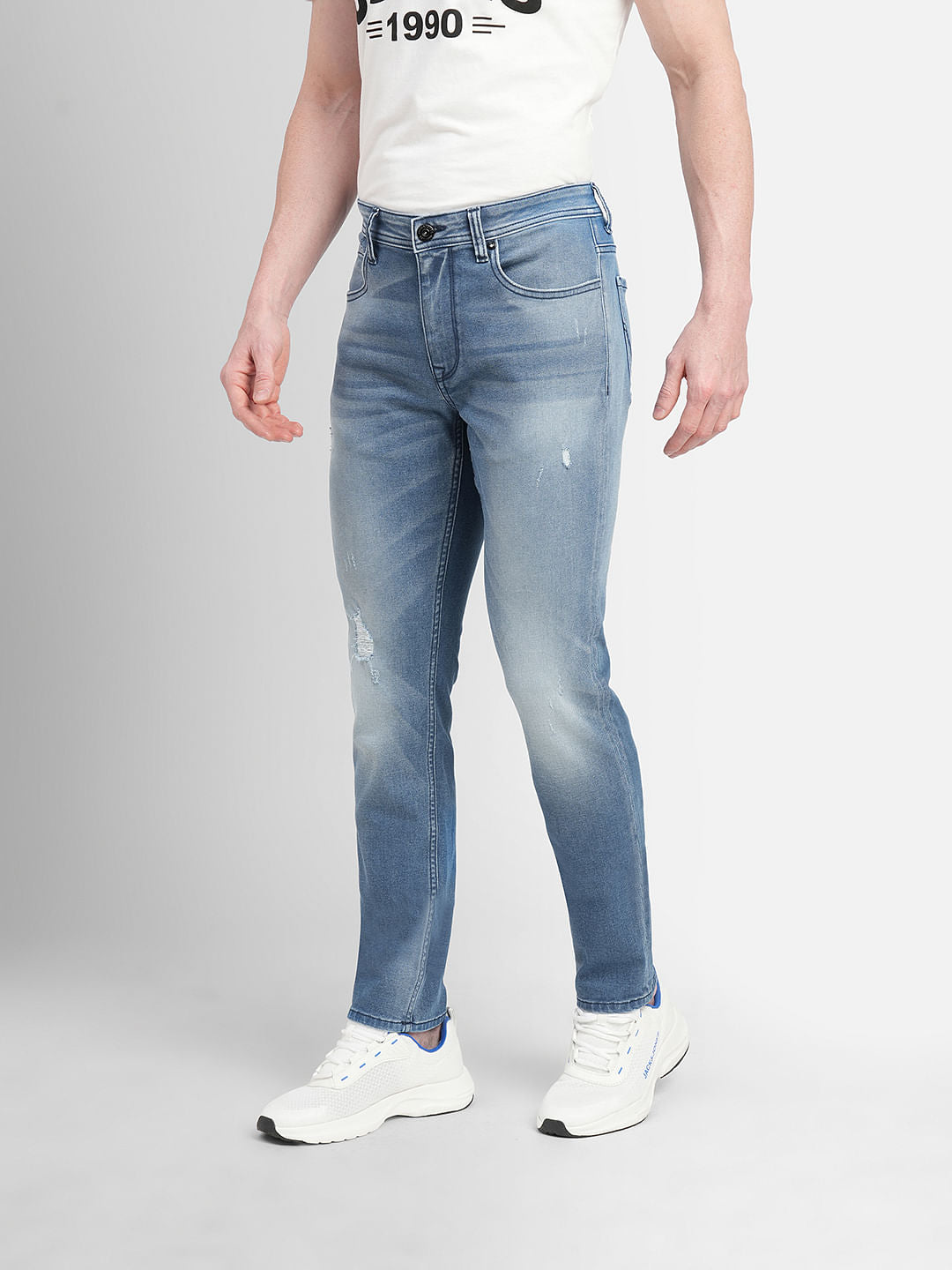 Light Blue Low Rise Distressed Glenn Slim Jeans
