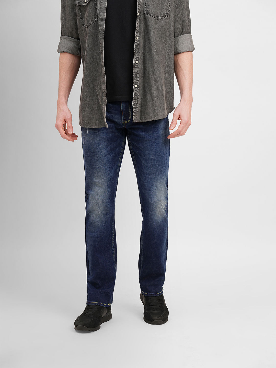 Dark Blue Mid Rise Clark Regular Fit Jeans