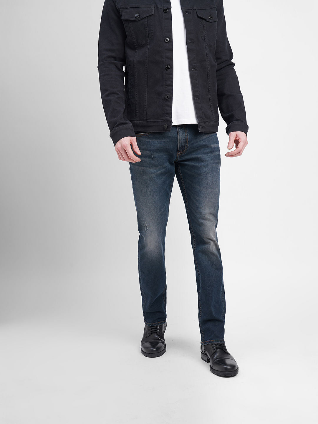 Dark Blue Mid Rise Clark Regular Fit Jeans