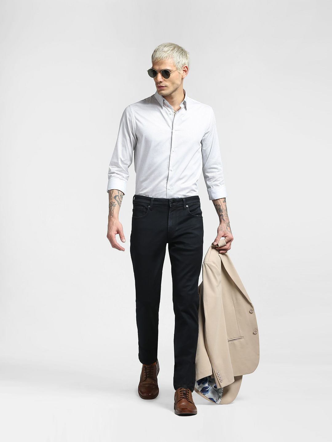 White All Over Print Full Sleeves Shirt