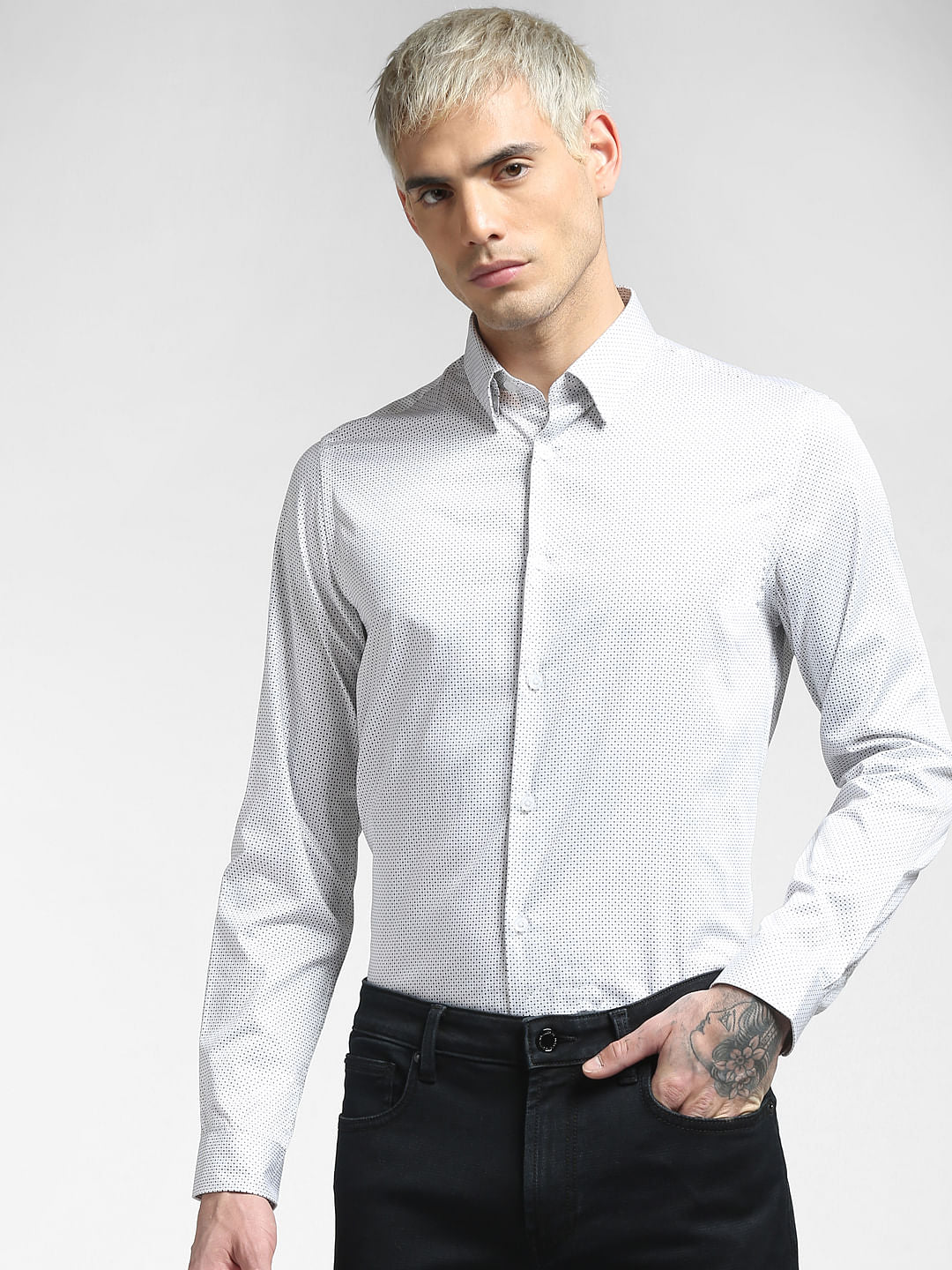 White All Over Print Full Sleeves Shirt