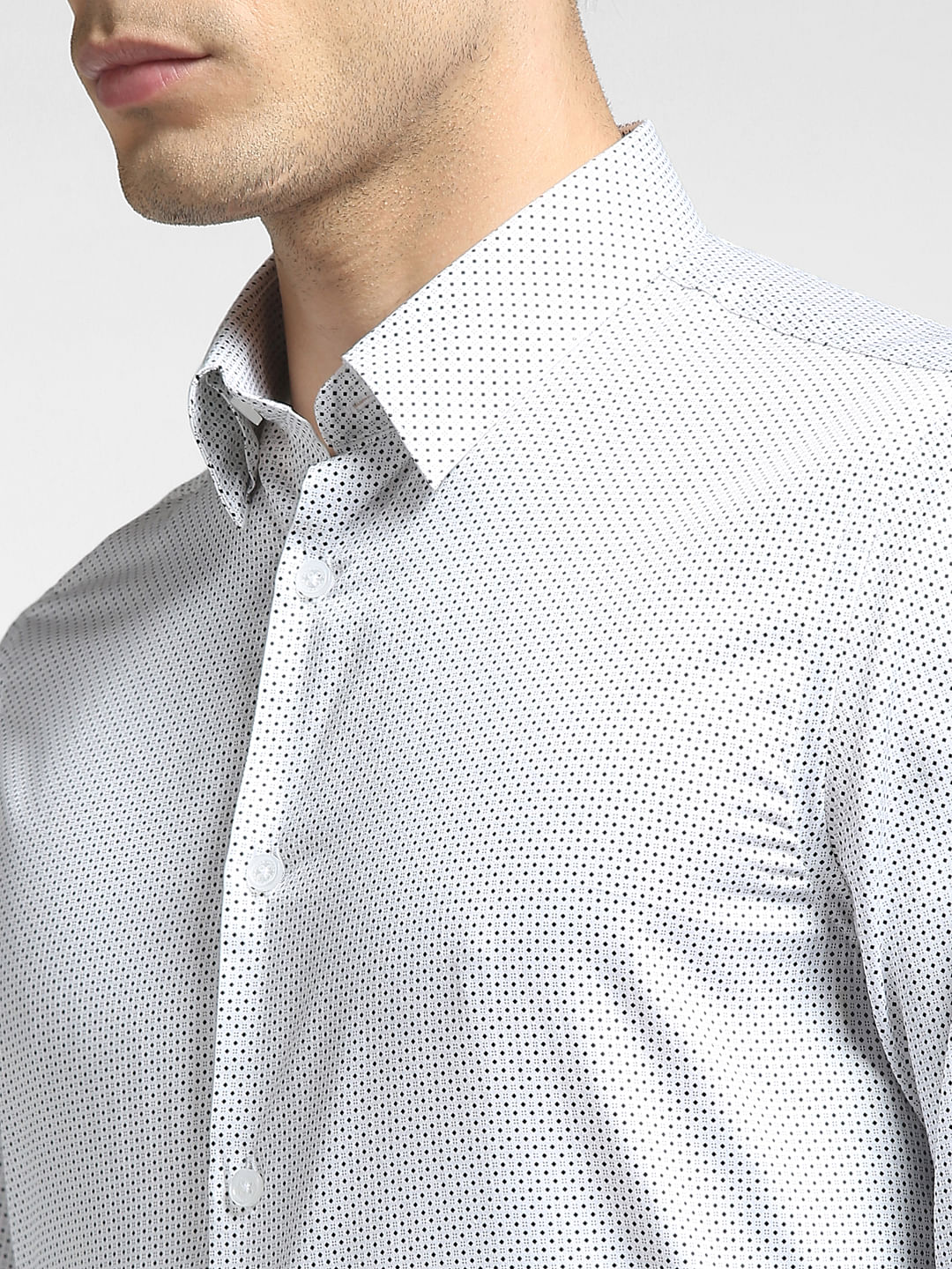 White All Over Print Full Sleeves Shirt