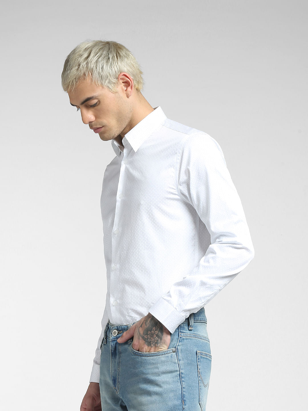 White All Over Print Full Sleeves Shirt