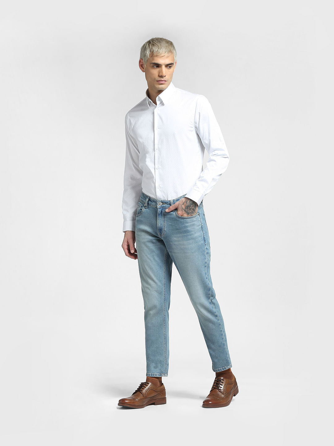 White All Over Print Full Sleeves Shirt